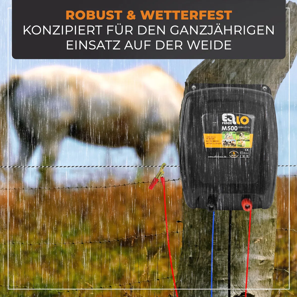 Weidezaungerät 230V Netz (M500) - Extra starkes & leises Elektrozaungerät - Premium Weidegerät für alle Haus- und Nutztiere geeignet - Stromzaungerät mit Zaunkontrollanzeige