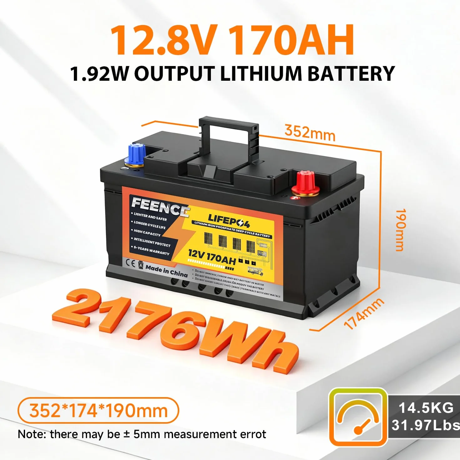 LiFePO4 170Ah Bluetooth, Lithium batterie 12V 170ah mit BMS Low Temperature Schutz und Max. 15000 Zyklens,2176Wh Autobatterie für Wohnmobil,Boot,Solarpanel