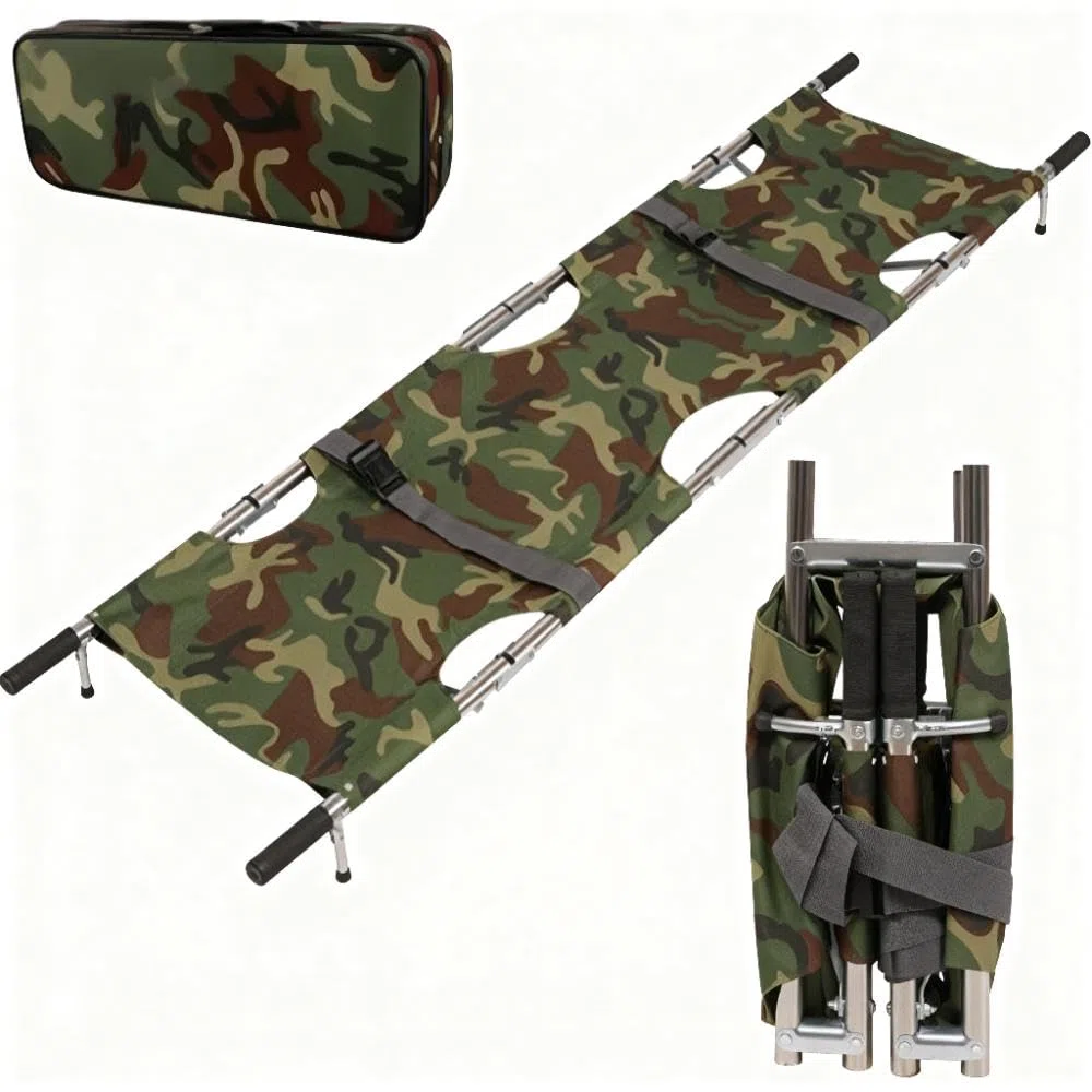 Krankentrage, Klappbare Rettungstuch, 210 * 54cm Rettungstrage mit Schnallen Aufbewahrungstasche für Bergrettung und Ferntransport(Armeegrün)