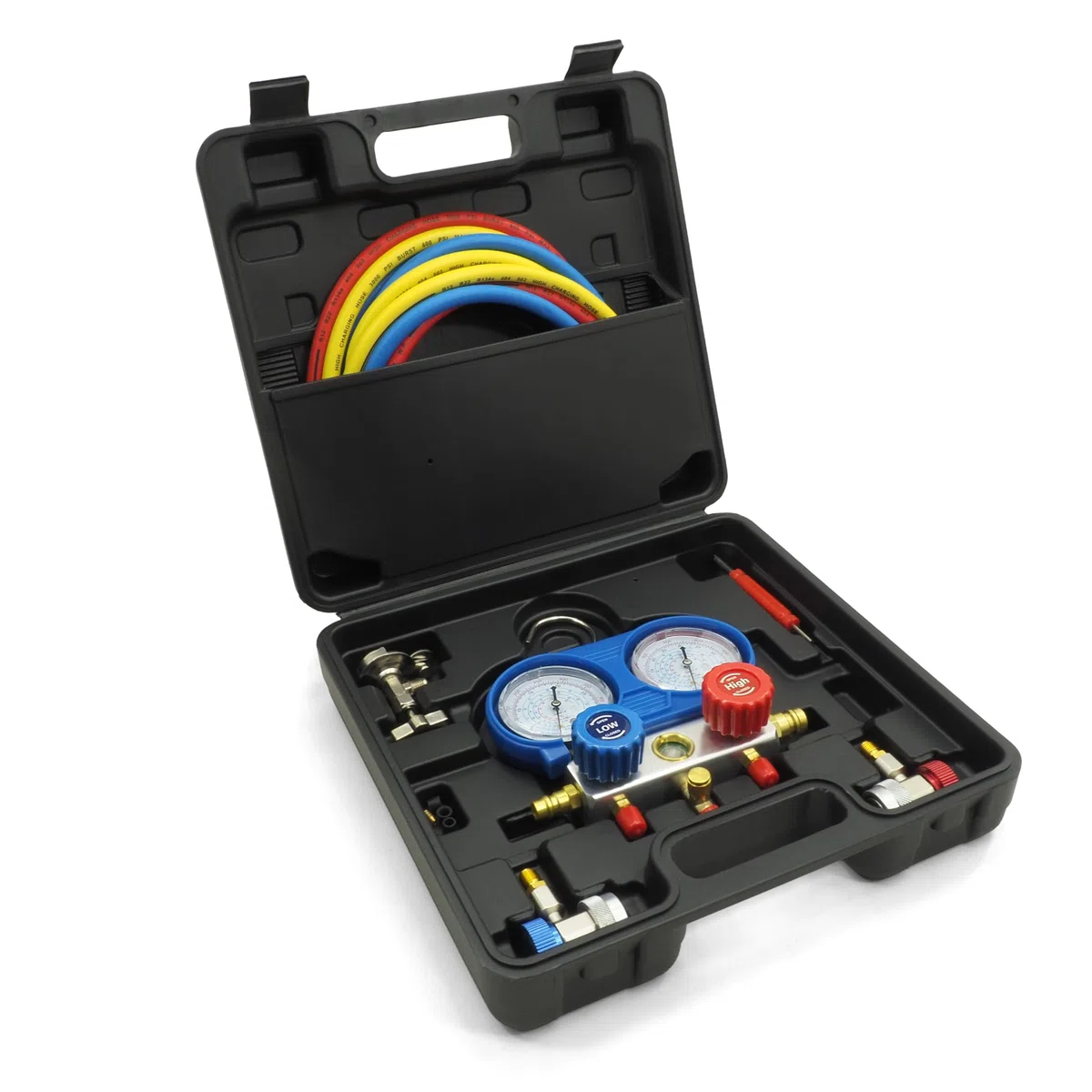 Klimaanlage Monteurhilfe Gauge Set - Kältemittel Manifold Messgerät Set - Schutzgasflasche 8L/10L Stickstoff für Klimaanlage R134A R410A R22 - Manometer 1/4 Zoll