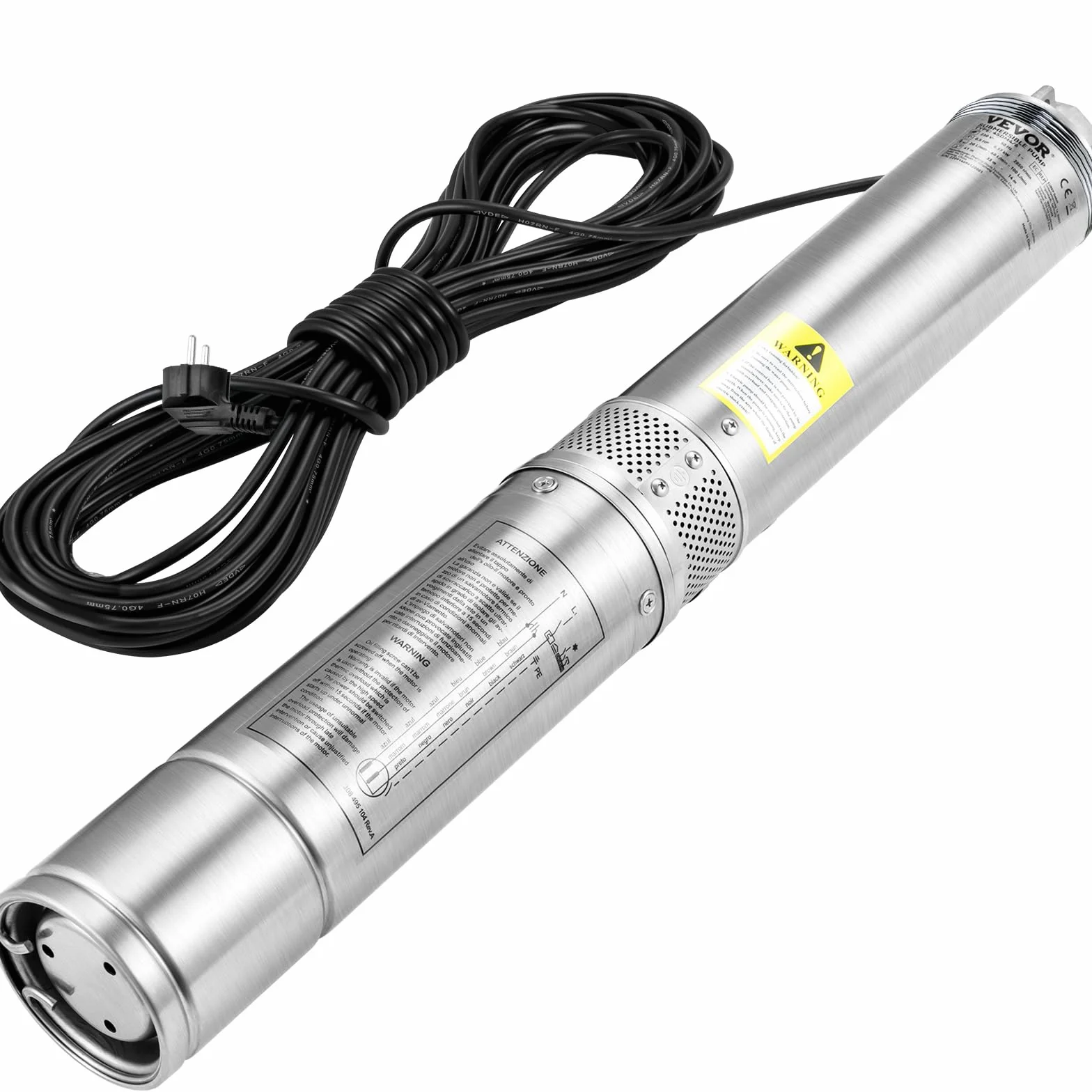 VEVOR 3, 5'' Tiefbrunnenpumpe 750W Brunnenpumpe 105L/min Tauchpumpe max. Förderhöhe 62m Rohrpumpe 230V 50Hz Sandpumpe IP68 Wasserpumpe mit 20m Kabel Pumpe Ideal zur Bewässerung, Silber