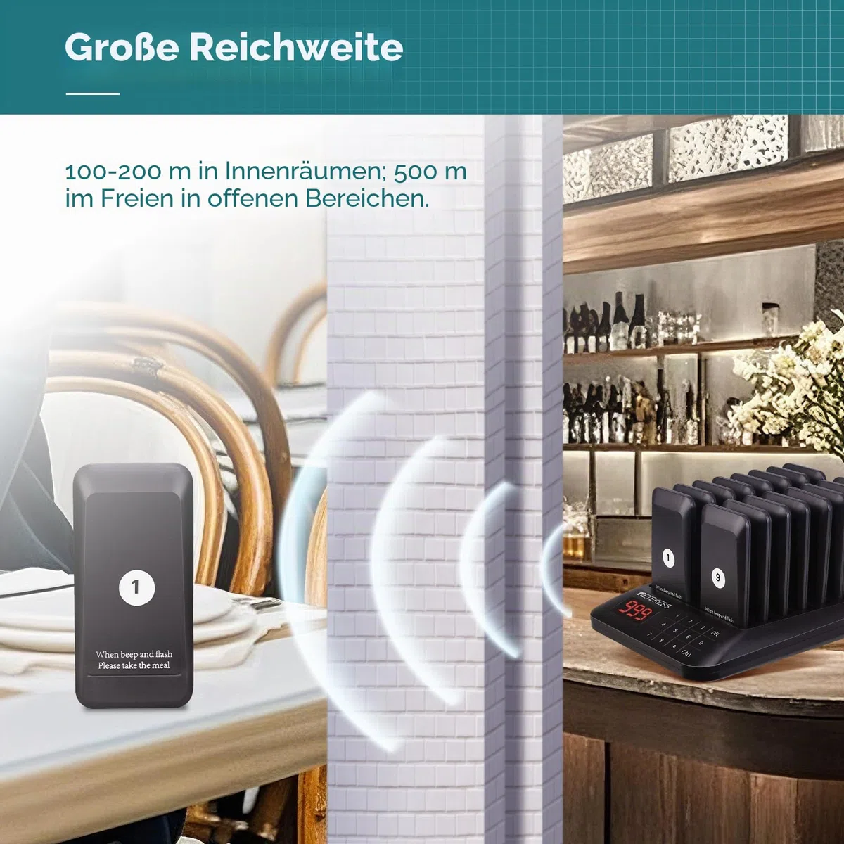 Retekess TD157 Pager System, 16 Pagers, Pager Rufsystem Gastro, Draußen 500M, 300mAh Akku, mit Vibration, 998 Kanäle, Aufrufsystem für Restaurants, Bar, Imbisswagen