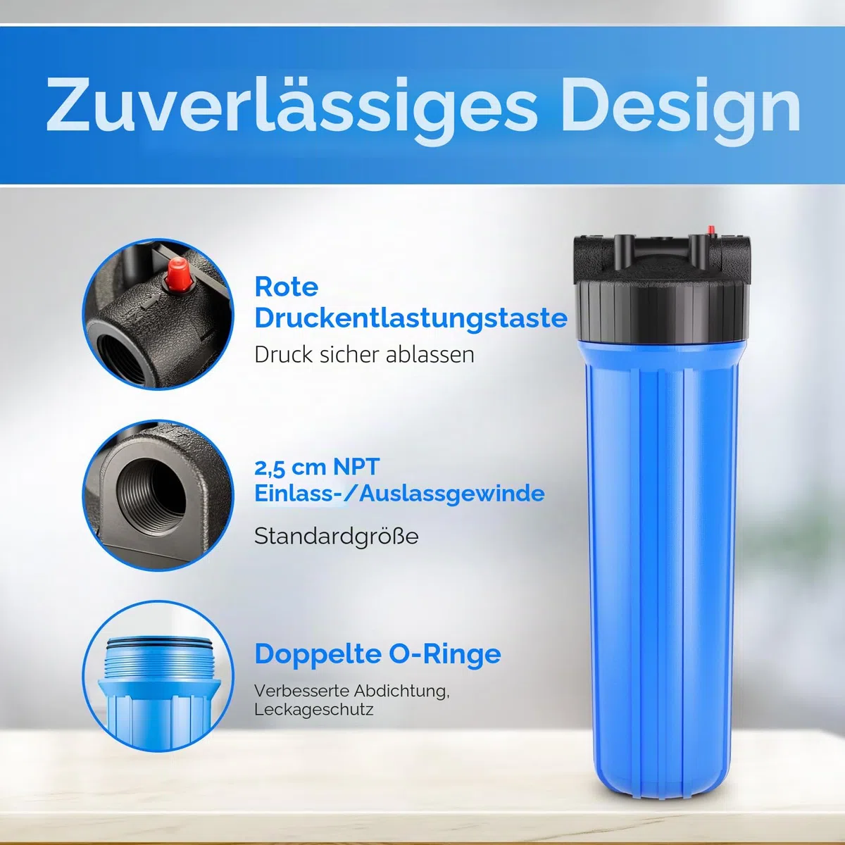 iSpring HB28B 20 Zoll Wasserfiltergehäuse für das ganze Haus, passend für 4,5 x 20 Zoll Kartusche, 1 Zoll Auslass/Einlass