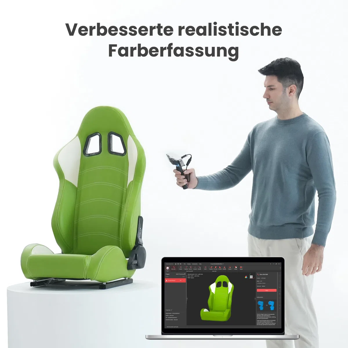 Revopoint RANGE 2 3D-Scanner Handheld, 0,1 mm Präzision, Tragbarer 3D-Scanner, Eingebaute RGB-Farbkamera, Unterstützt Körper- und Gesichtsscans, Reverse Engineering, Windows/Android/iOS/macOS