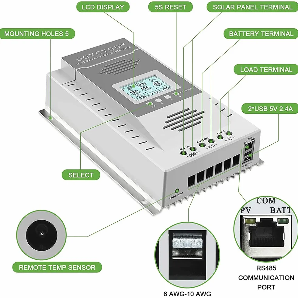 MPPT 80A Solarladeregler 24V 12V Auto Max 100V DC Eingangssolarregler mit LCD Display und Temperatursensor, Funktioniert für Sealed, Gel, Flooded und Lithium.