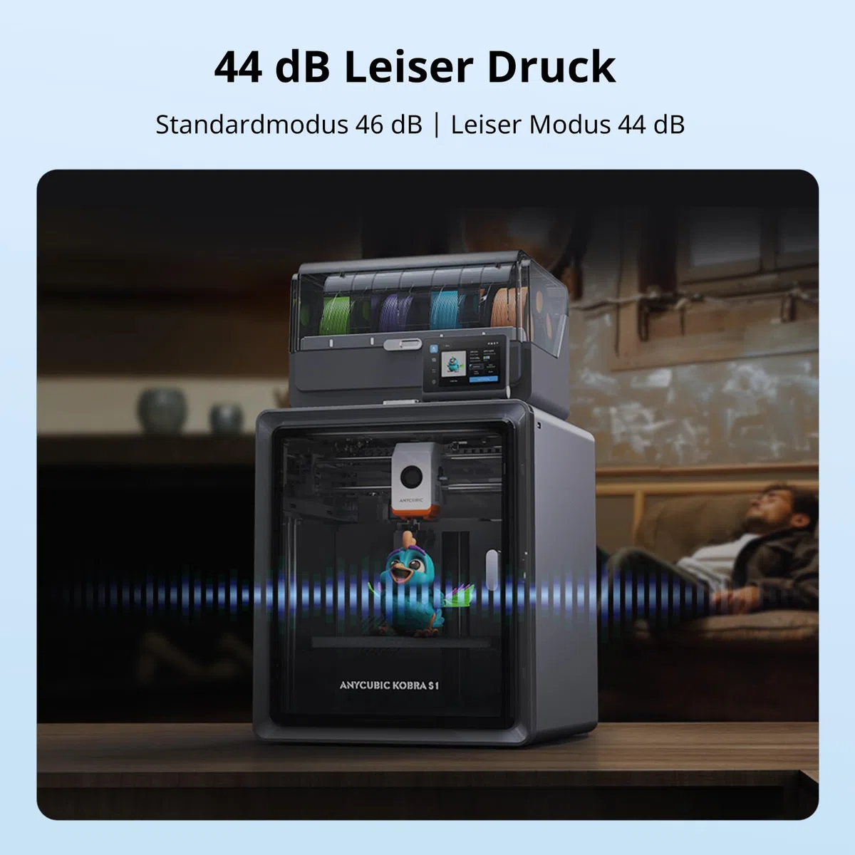 Anycubic Kobra S1 Combo 3D-Drucker Mehrfarbig für Amazon, Trocknung Filament während des Drucks, 600 mm/s Hochgeschwindigkeit, Intelligenter Druck, Druckgröße 250 x 250 x 250 mm