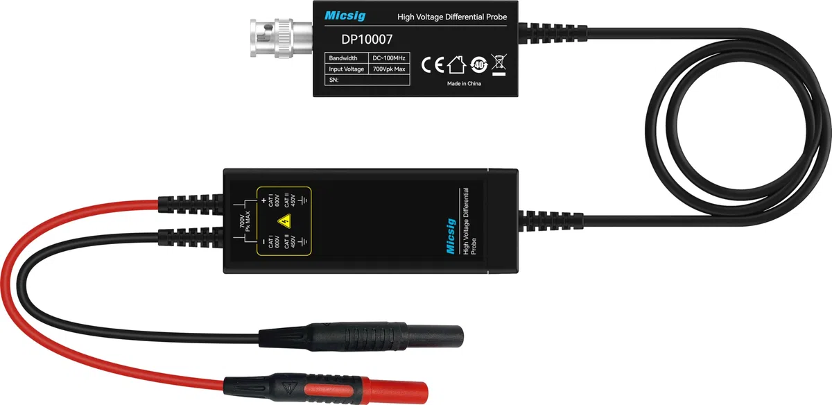 Micsig 700V 100MHz Hochspannungs-Differenzialtastkopf-Kit 3.5ns Anstiegszeit 10X/100X Dämpfungsrate Oszilloskop-Tastkopf-Kit Zubehör DP10007