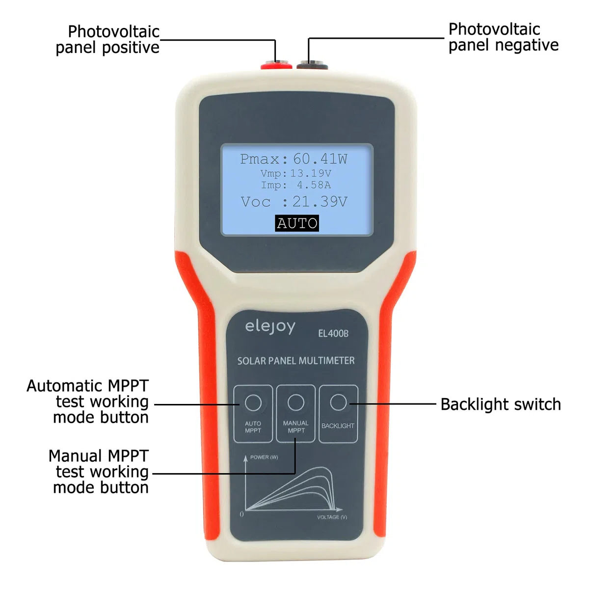 Photovoltaik Panel Multimeter, Solarpanel Mppt Tester Strom Leerlaufspannungsmesser Für Photovoltaik Panel Keine Zusätzliche Stromversorgung Erforderlich Einfach Zu Bedienen(El400b)