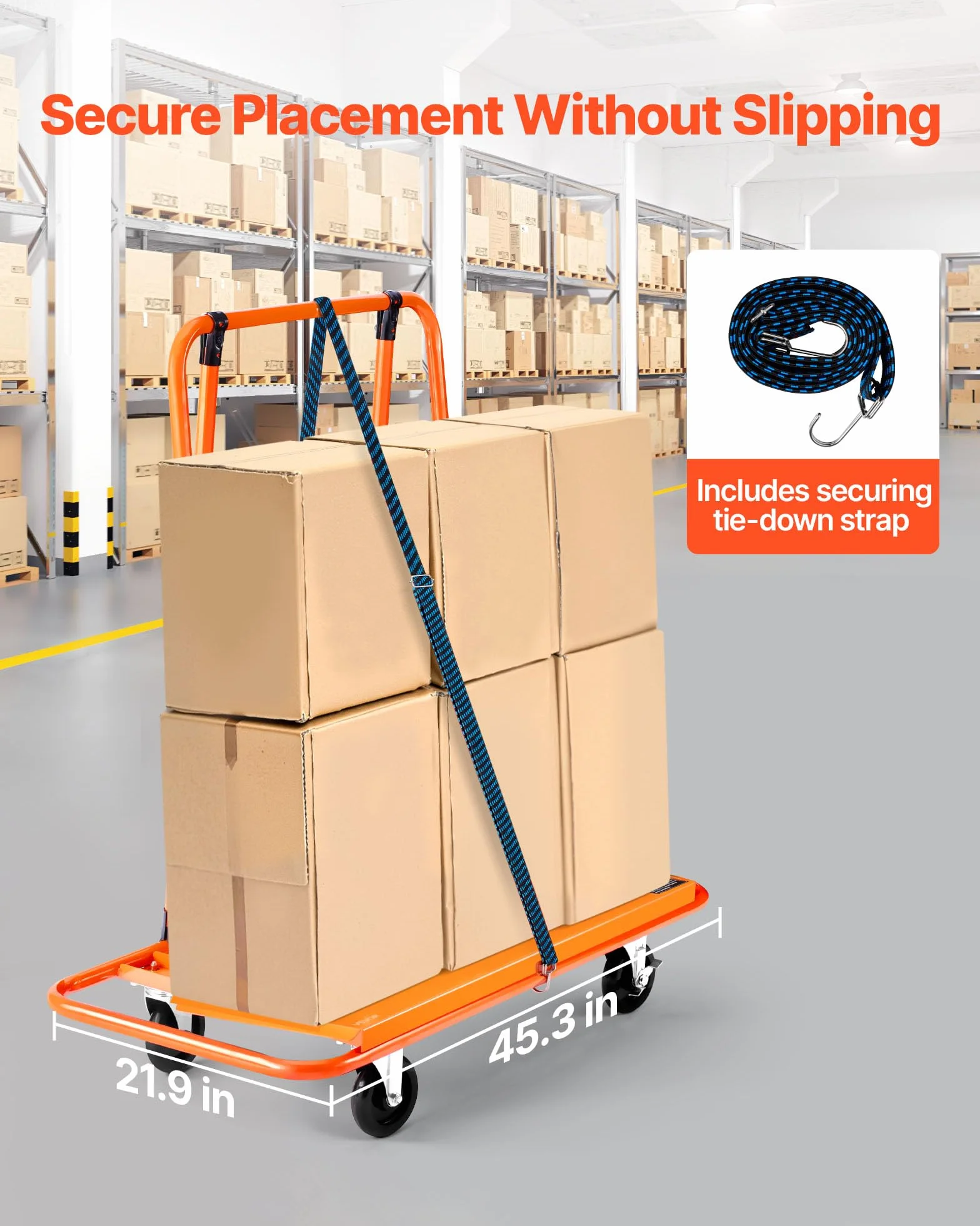 VEVOR Plattenwagen, 816 kg Tragkraft, Transportwagen mit 4 Lenkrollen, Paneelwagen, Plattenkarren mit Spanngurt, Transporthilfe für Sperrholz, Gipskarton, Glas, Orange, 1150x555x1180 mm