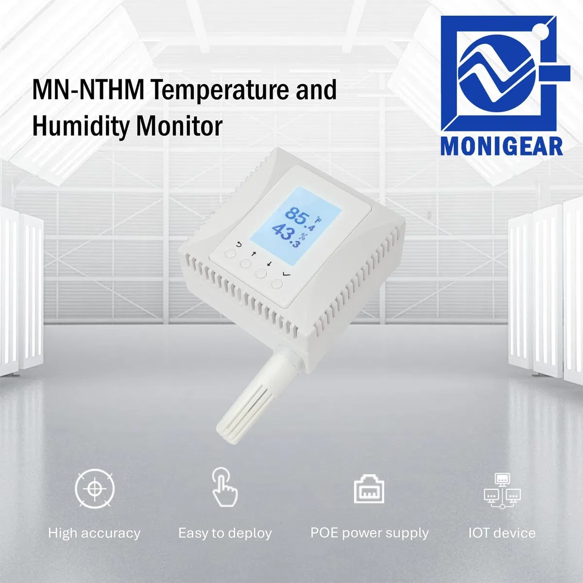 SNMP Temperatursensor und Feuchtigkeitssensor mit PoE - Netzwerk-Monitor für Serverraum & IoT, unterstützt MQTT, BACnet, Modbus TCP, SSL/TLS, AWS Azure Cloud