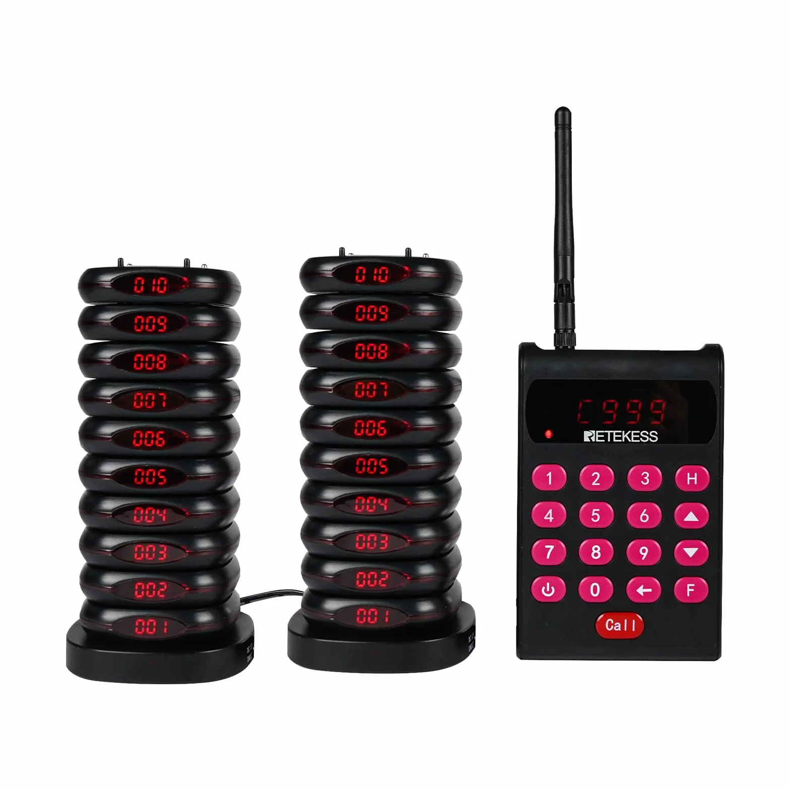 Retekess TD161 Pager Rufsystem, 500M Restaurant Pager, 20 Pagers, Tastatur mit 1000 mA, Einfache Handhabung, mit Stummschalttaste, 7 Anrufmodi, Magnetisches Laden, Pager Pieper für Café, Bar, Klinik