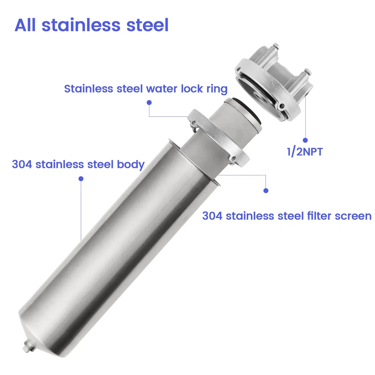 NSF Edelstahl-Filtergehäuse für 10"/20" Filterpatrone, 1/2" NPT Wasserfiltergehäuse für das ganze Haus Wasseraufbereitung von Edelstahl 304 (10" C-Gehäuse)