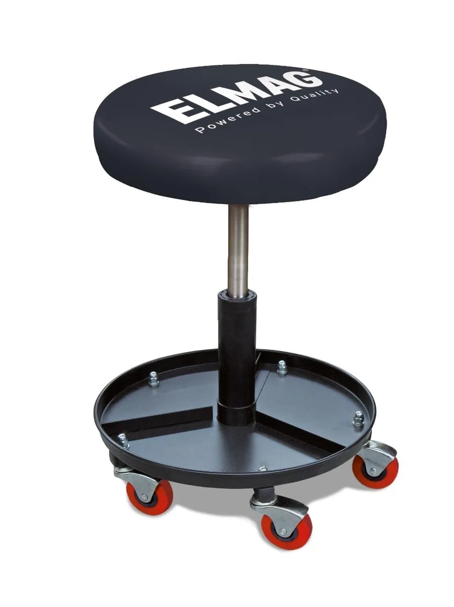 ELMAG Fahrbarer Arbeitsstuhl | Höhenverstellbar 45-60cm | bis 150kg belastbar | ø38 cm | Werkstatthocker