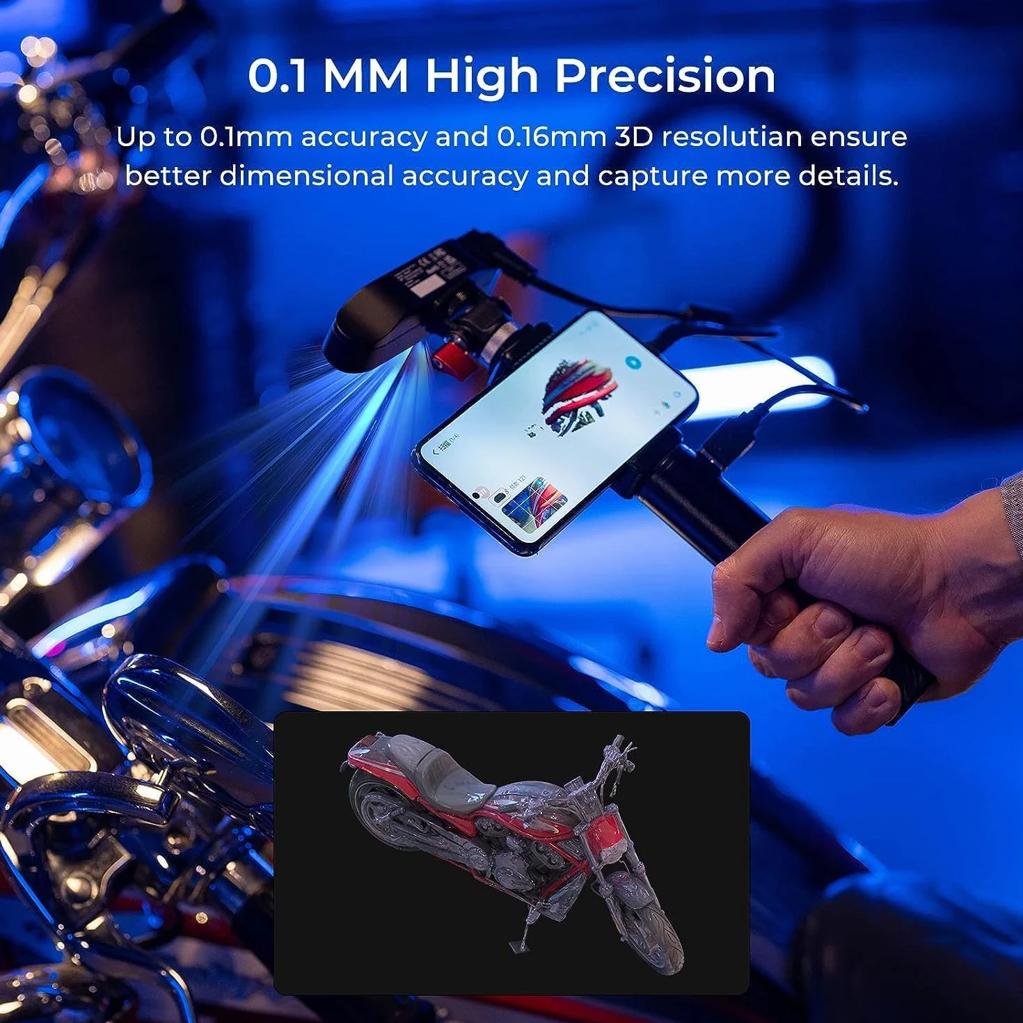 Creality CR-Scan Ferret 3D-Scanner, 0,1 mm Präzision, 30FPS & ASIC-Chip, Dualmodus für Möbel/Statue, 24-Bit-Farbscan (Outdoor-tauglich, 105g Ultra-Leicht), für Android Windows macOS