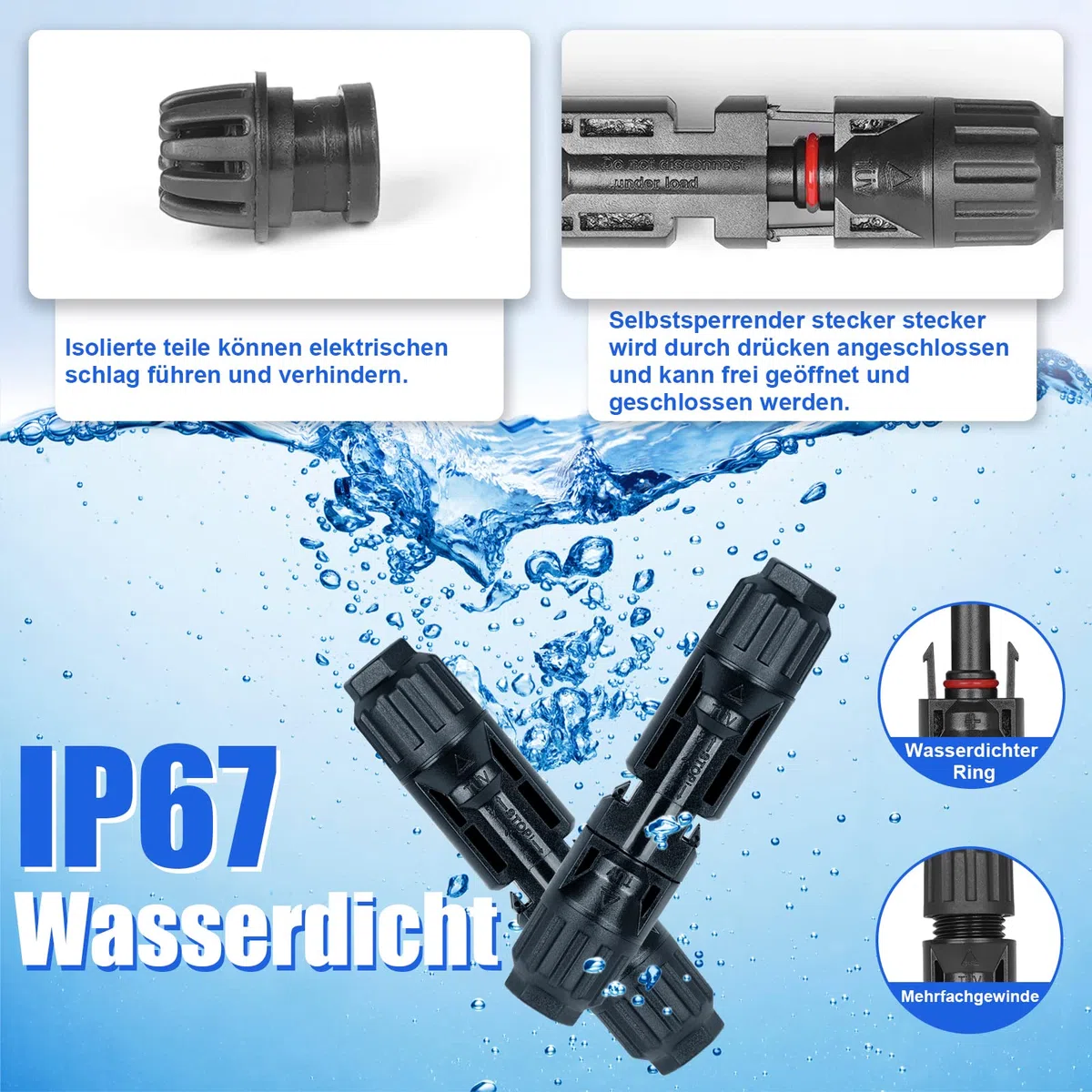 Solarstecker Set 45 Paar Photovoltaik Solar Stecker Outdoor IP67 Wasserdicht Solarpanel Stecker Solar Kabelstecker Anschlüsse Verbinder Steckverbinder Männlich/Weiblich für 2.5/4/6mm² Kabel