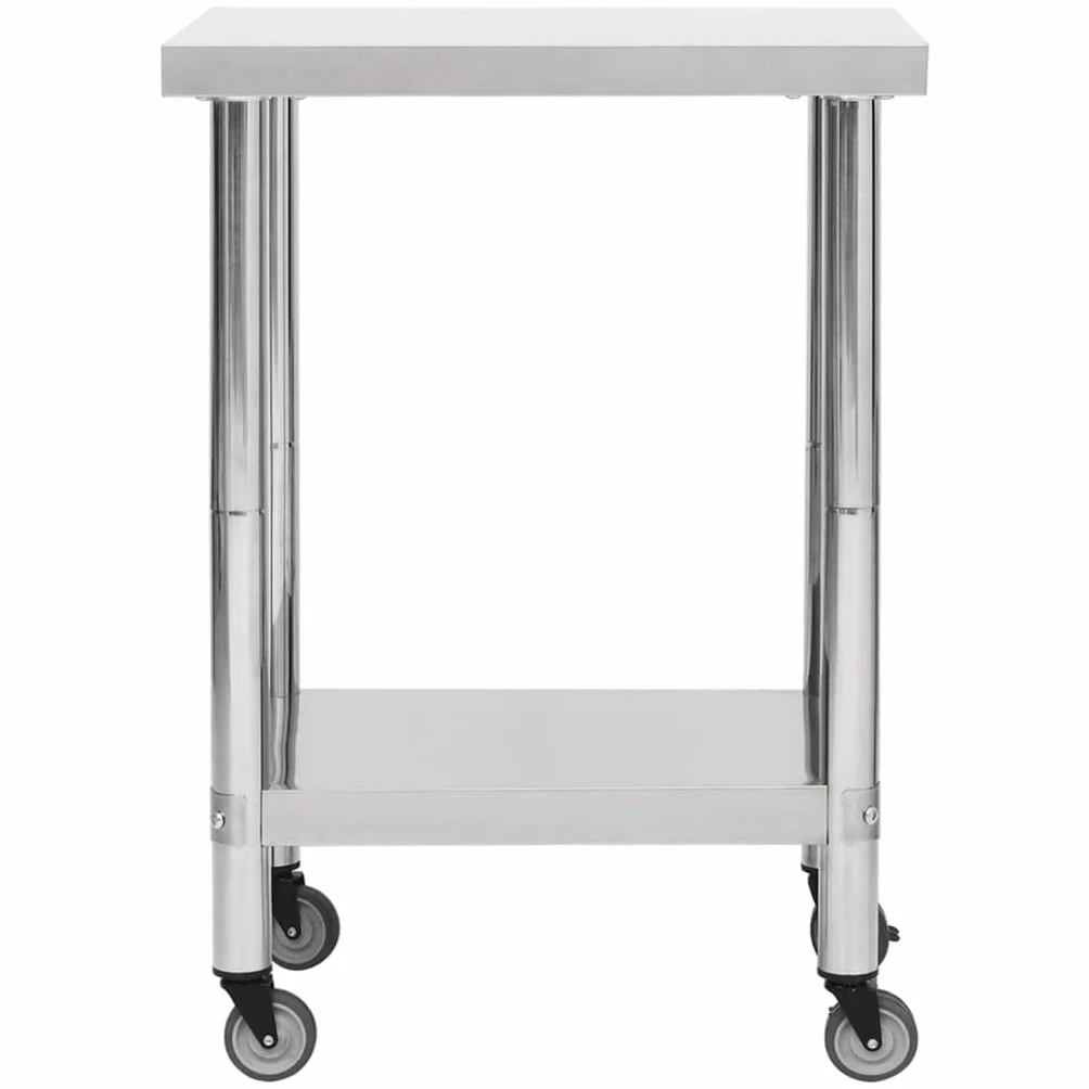 vidaXL Küche Arbeitstisch mit Rollen Küchentisch Edelstahltisch Gastronomie Gastro Tisch Zubereitungstisch 60x45x85cm Edelstahl Silbern