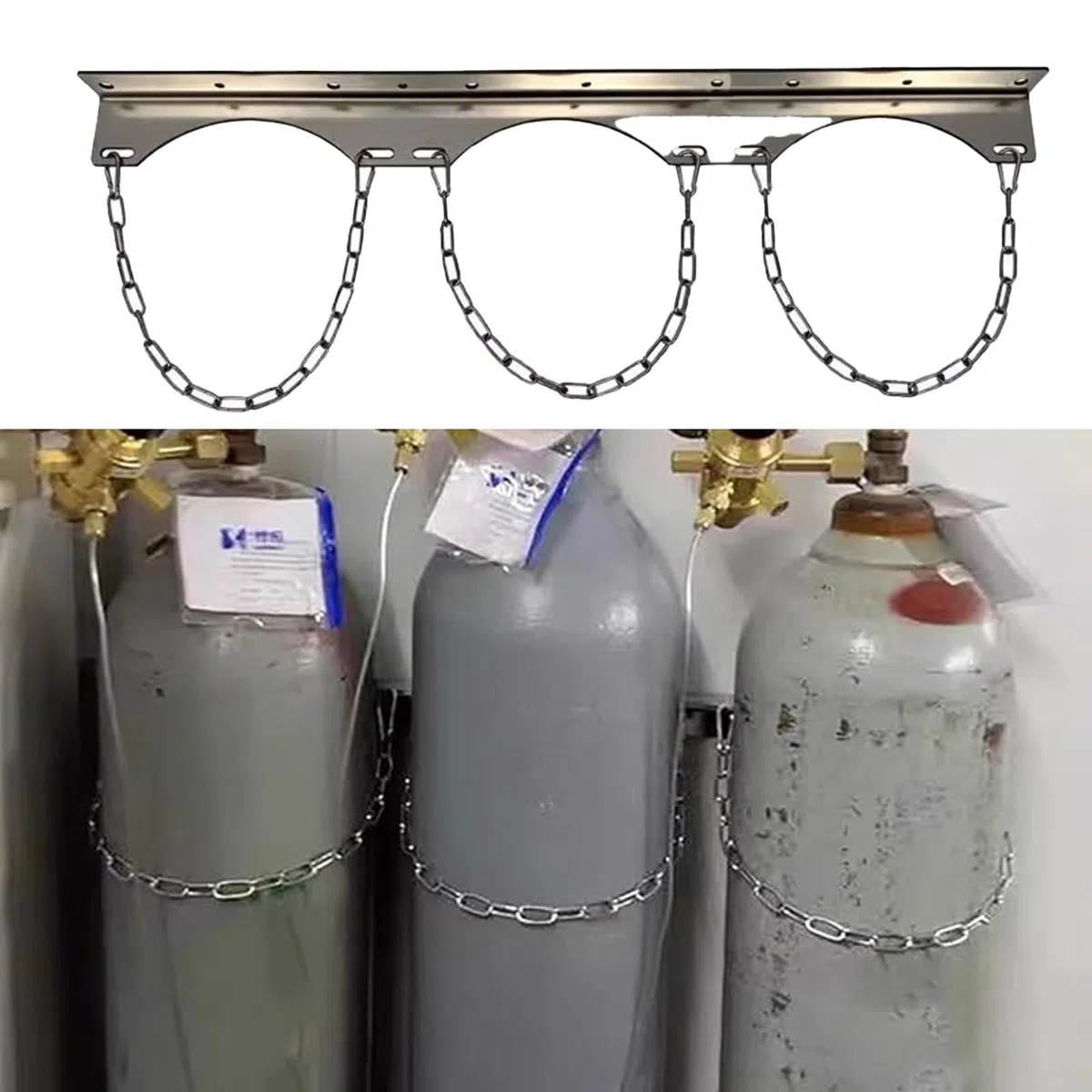Sauerstoffflasche Gestell Wandhalterung für Sauerstoffflaschen im Innenbereich, Feste Halterung für Lachgas-/Gasflaschen, Schutzkette für Sauerstoffflaschen in Kliniken/Fabriken(Three)
