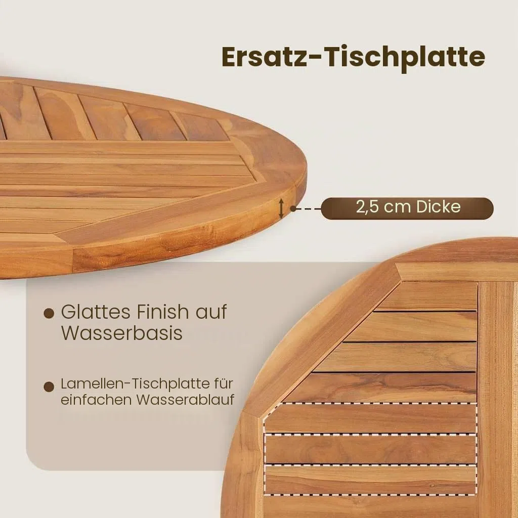 vidaXL Teak Massiv Tischplatte Massivholzplatte Holzplatte Ersatztischplatte Holz Platte für Esstisch Esszimmertisch Rund 2,5cm 90cm