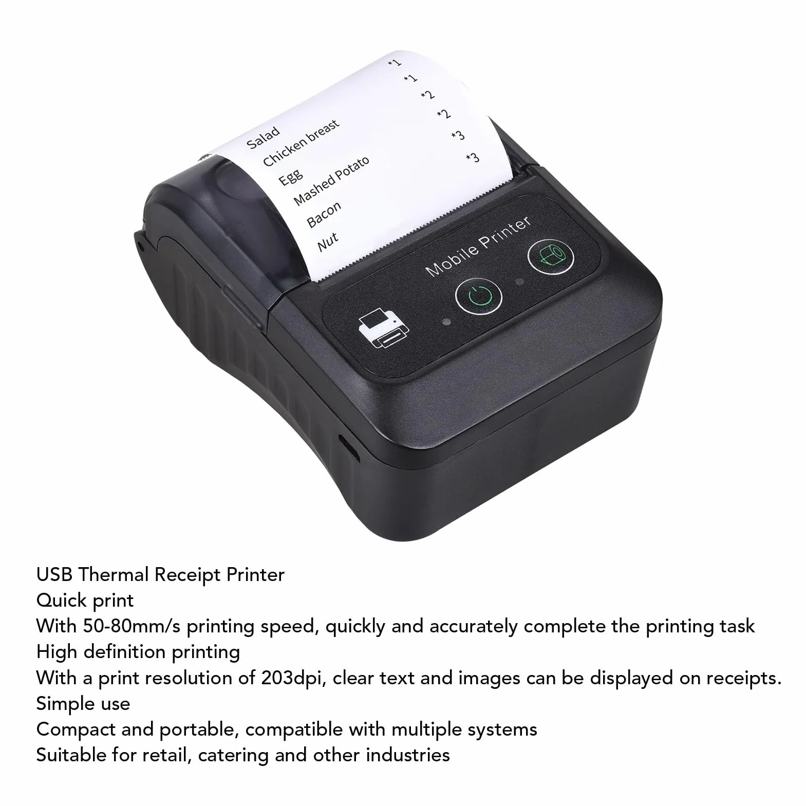 Annadue Bluetooth -Quittung Thermischer Drucker für Kleinunternehmen, 203DPI -Auflösung 50 Bis 80 Mm S -Druckgeschwindigkeit, 58 Mm POS -Quittungsdrucker für Bewerterungsgeschäfte der