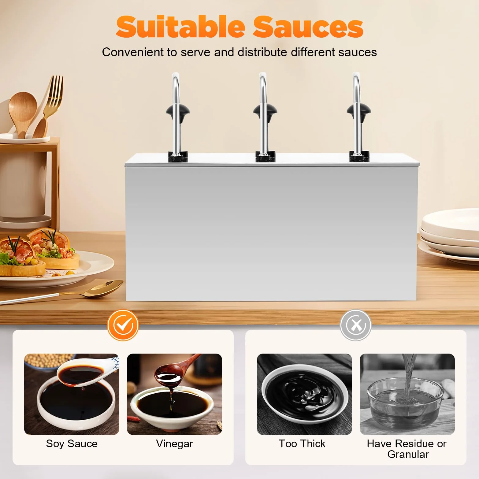 Saucenspender Gastro Edelstahl, 4Lx3 Soßenpumpenspender mit Pumpe, 3 Köpfe Soßenspender Pumpstation für Sojasoße Essig Ketchup
