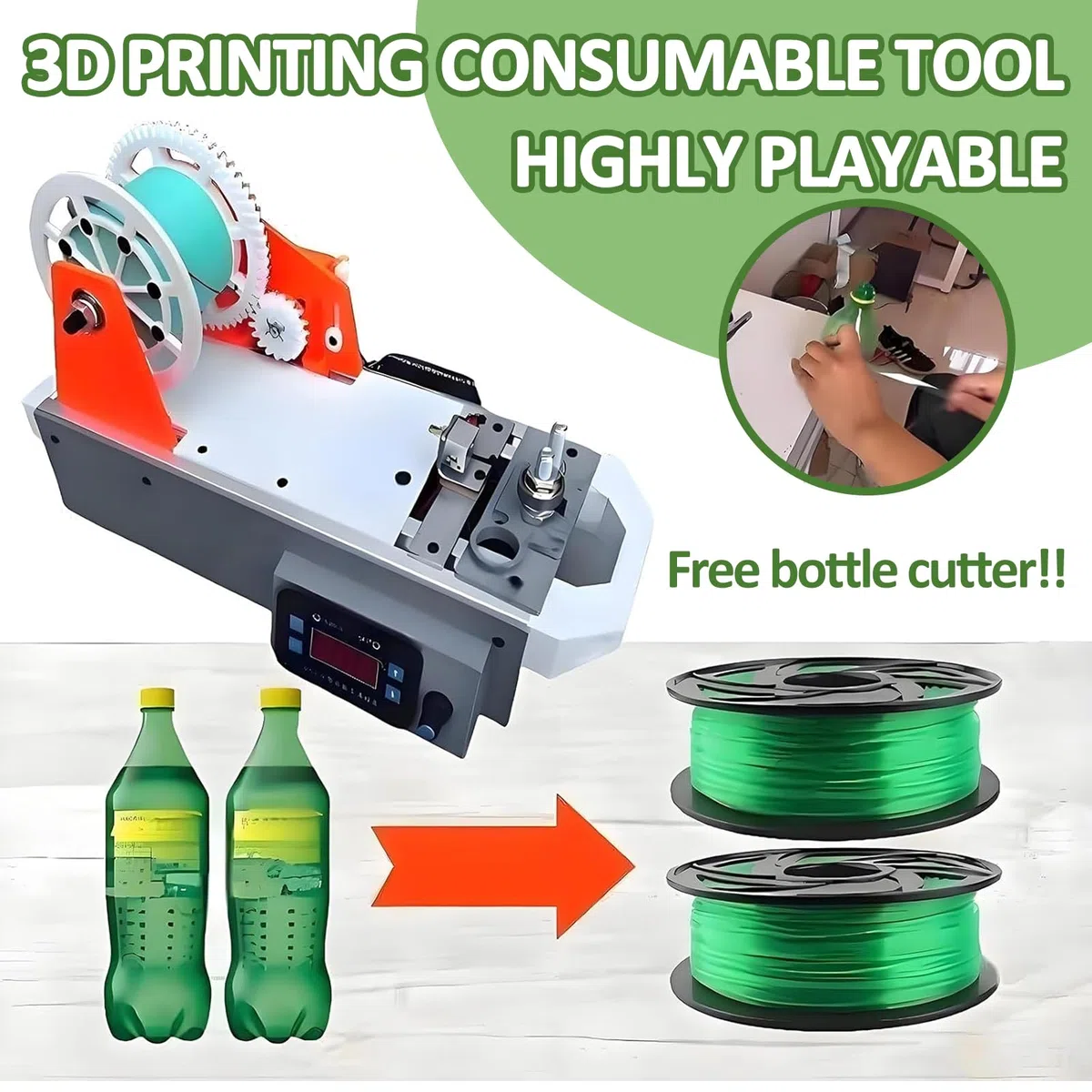 Desktop-Filament-Maker-Maschine, 3D-Drucker-Extrudern Aus Plastikflaschen, 3D-Recycling-Pet-Flaschen-Recycler Mit Digitaler Temperatur FüR Umweltfreund Green-orange