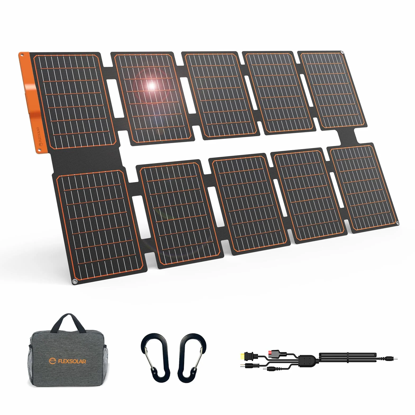 FlexSolar 100W Solarpanel Faltbar DC/QC 3.0 USB-A & PD3.0 USB-C Solarladegerät Monokristalline Solarzelle für Camping,Garten,RV，Smartphone