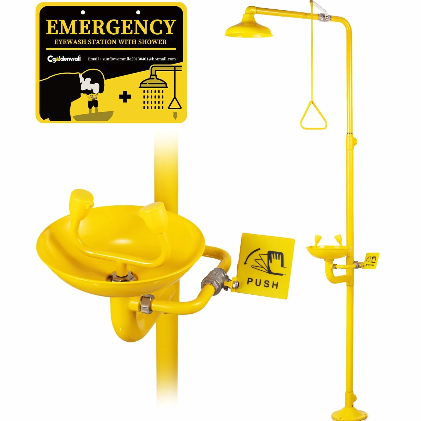 CGOLDENWALL Notfall-Augenbrause & Dusche Kombistation, Vollständig aus 304 Edelstahl mit ABS-Beschichtung, 12L/Min Augenbrause & 75,7L/Min Dusche, für Fabrik/Labor/Maschinen/Bauindustrie