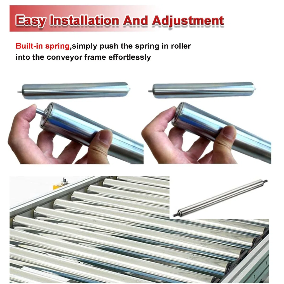 Robuste Edelstahl-Förderrollen, 3,5 - 6,1 cm Durchmesser, 69,5 cm Länge, ideal für Lager, Materialtransport und Transportrollen, 7 Stück