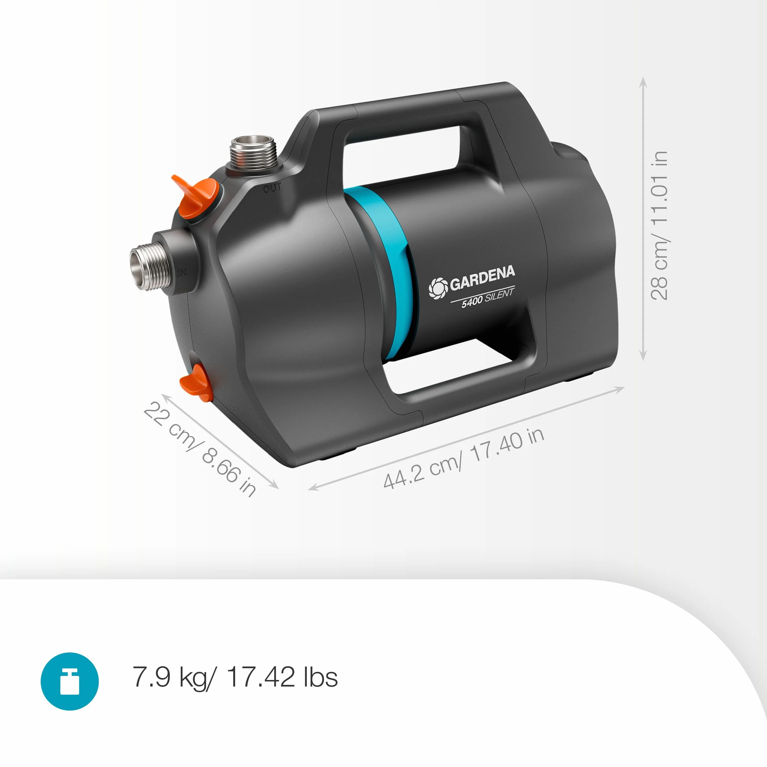 Gardena Gartenpumpe 5400 Silent Pumpen: 26% mehr Wasserdurchfluss bei gleichem Energieverbrauch im Vergleich zum Vorgänger-Modell*, Leise im Betrieb (09086-20)