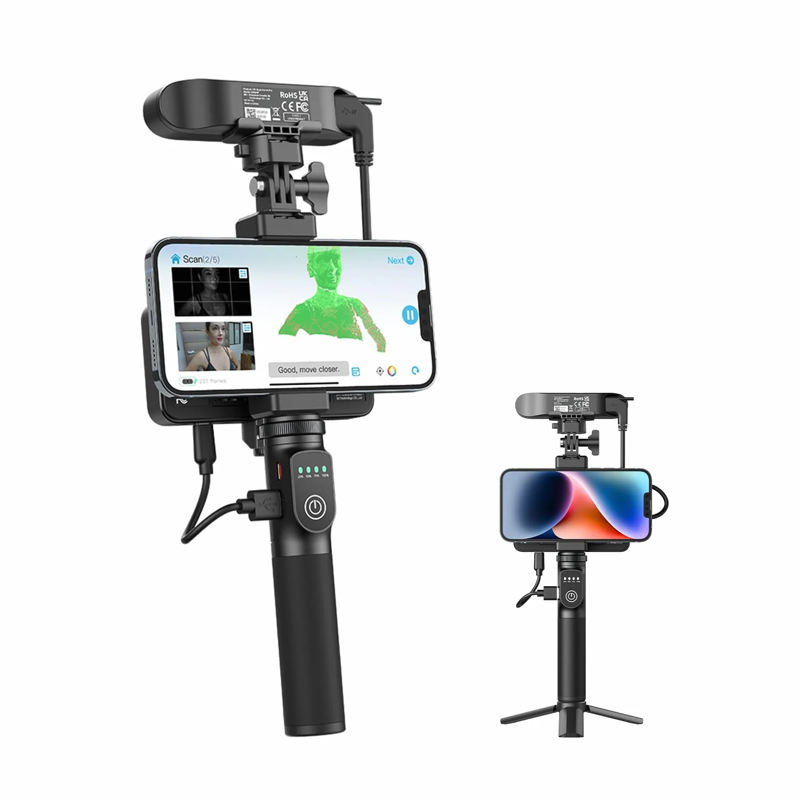 Creality CR-Scan Ferret Pro 3D-Scanner, Drahtlos, 0,1 mm Genauigkeit, Vollfarbscan 24-Bit, Anti-Shake Tracking, WiFi6 für iOS/Android/PC/Mac – Inkl. Powerbank-Stativ & Tragetasche