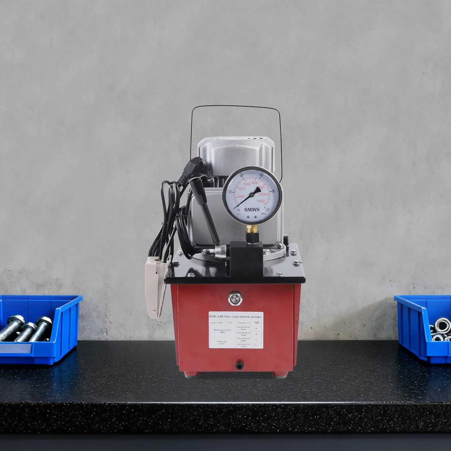 Hydraulikpumpe Elektrisch 700 Bar 220V, Elektro Hydraulikaggregat mit Fußpedal & Manometer, Hydraulic Power Pack 7L für Werkstatt Presse Wagenheber Hebebühne
