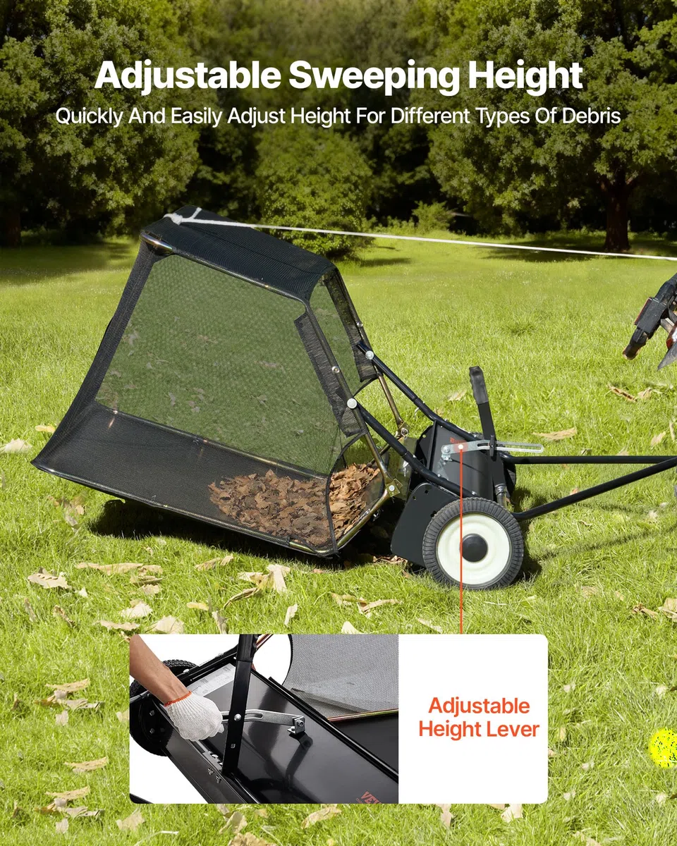 VEVOR Rasenkehrmaschine, 132 cm Kehrbreite, Laubkehrmaschine mit verstellbare Kehrhöhe, Rasenkehrer mit 736 L, Laubkehrer, Anhänge-Kehrmaschine für Rasentraktor, Garten, Hof, Rasenpflege