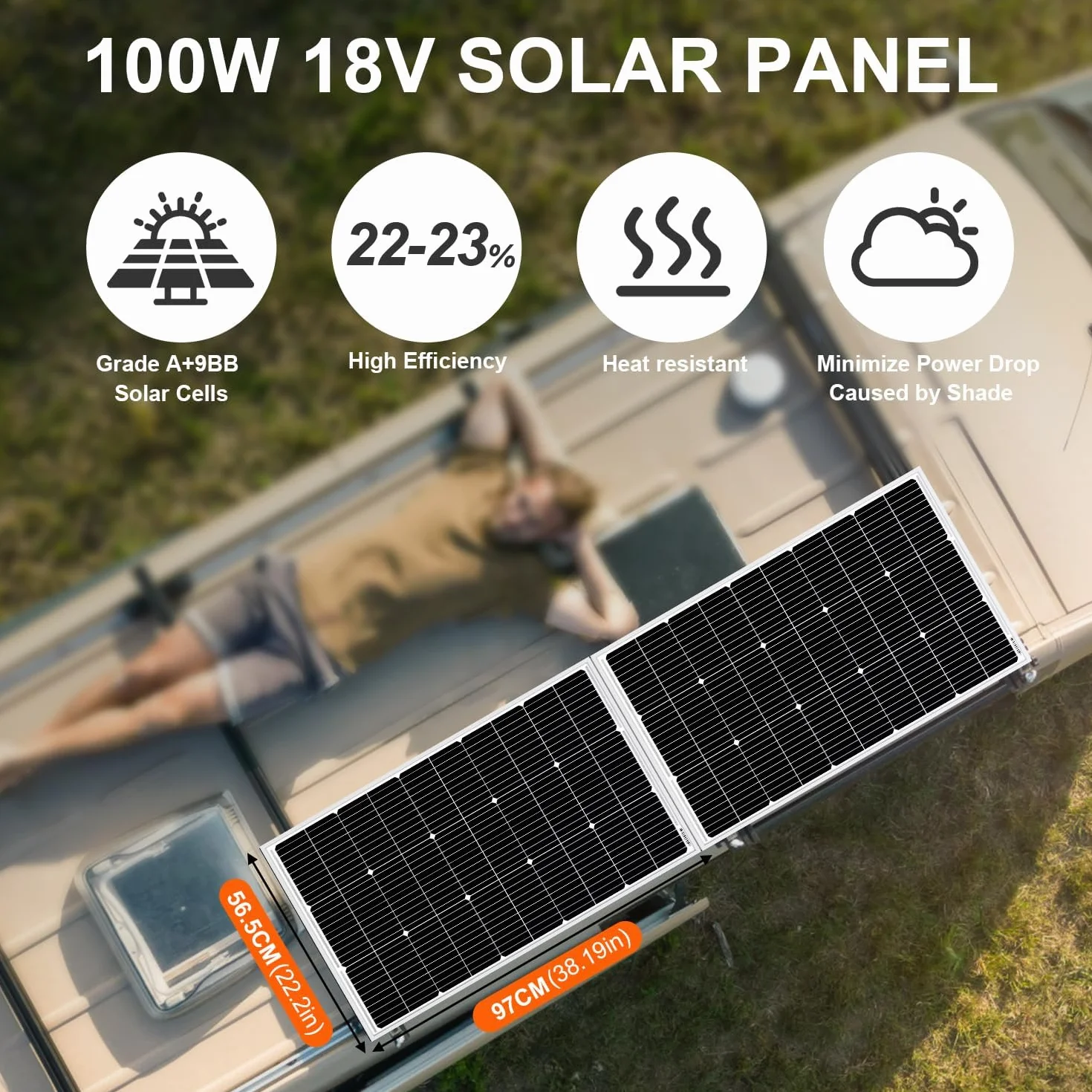 DOKIO Solarpanel 100W 2PC (200W) 18V Monokristallin(Hohe Leistung) Für 12V Kfz Batterie, AGM, Gelbatterie ideal für Wohnmobil, Camping, Gartenhaus