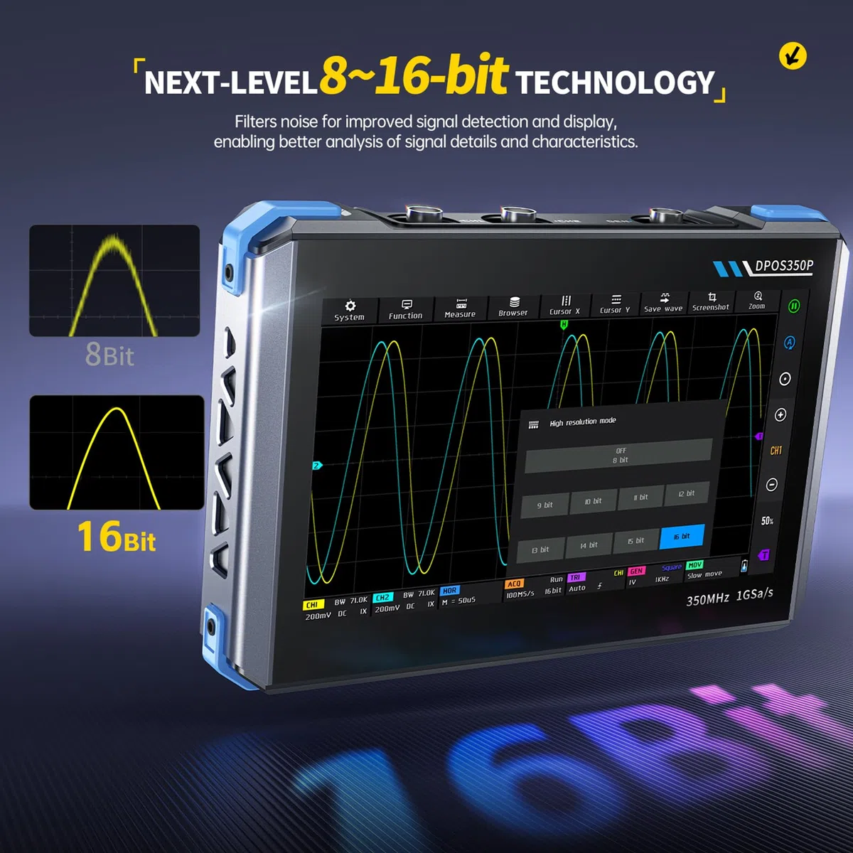 DEWIN Digitales Oszilloskop, DPOS350P 4-in-1 350mHz 1GSPS Tablet-oszilloskop Signalgenerator Spektrumanalysator Frequenzganganalysator