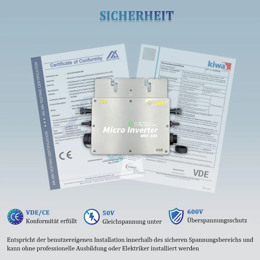 【Versand aus DE】 Y&H 600W Mikro Wechselrichter für Balkonkraftwerk IP65-Wasserdichter Netzeinspeisung Wechselrichter mit LCD-Display