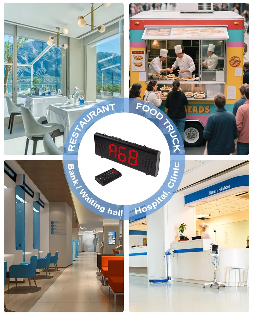 Drahtloses Rufsystem,Deutsch Wartenummern Automat,Dienen Nummer Aufrufsystem Personenrufsystem Führte Wartenummer Anzeigetafel für Restaurants Kliniken Kneipen(2 Anzeige+1 Rufsender-49T)-B