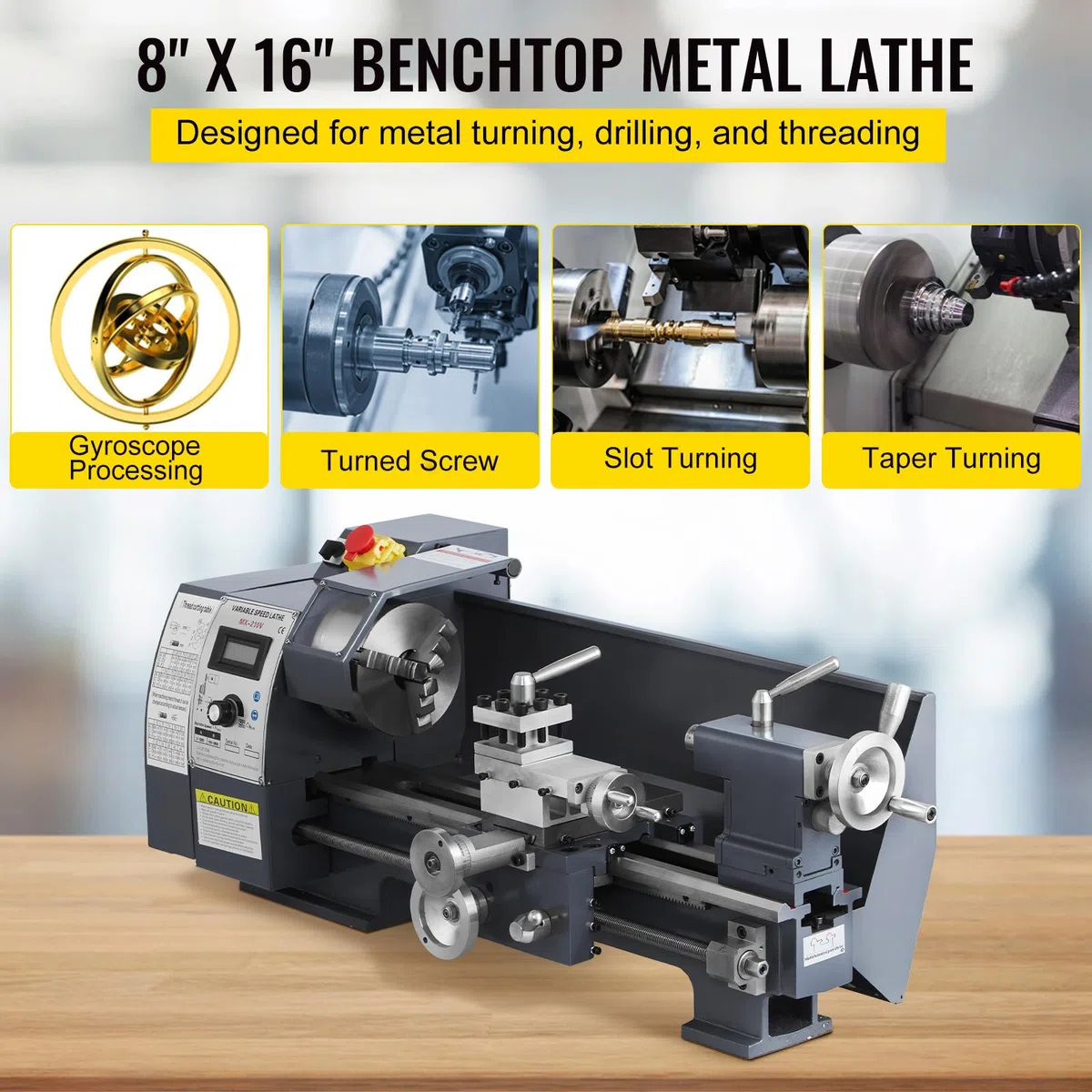 VEVOR 1100 Watt Mini Metall Drehmaschine 8X16 Zoll für Metall Bank Drehmaschine Präzision Paralleldrehmaschine