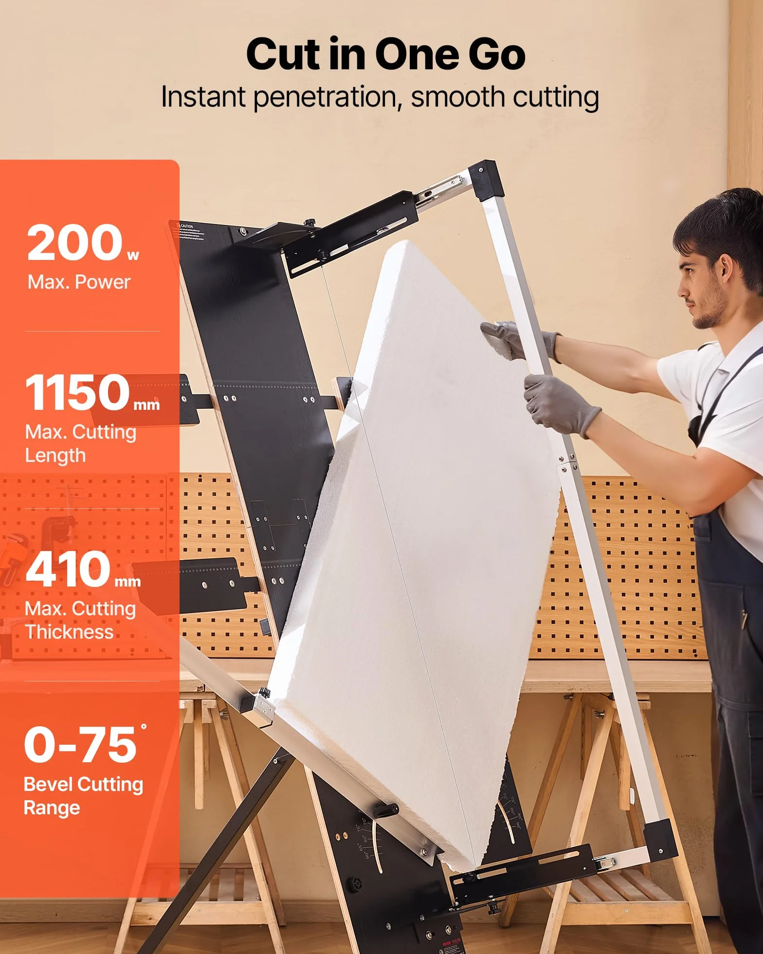 VEVOR Styroporschneider, 200 W, Heißdrahtschneider mit 6 Nickel-Chrom-Heizdrähten, professionelles elektrisches Schneidewerkzeug mit 1150 mm max. Schnittlänge für Schaum, Schwamm, KT-Platten