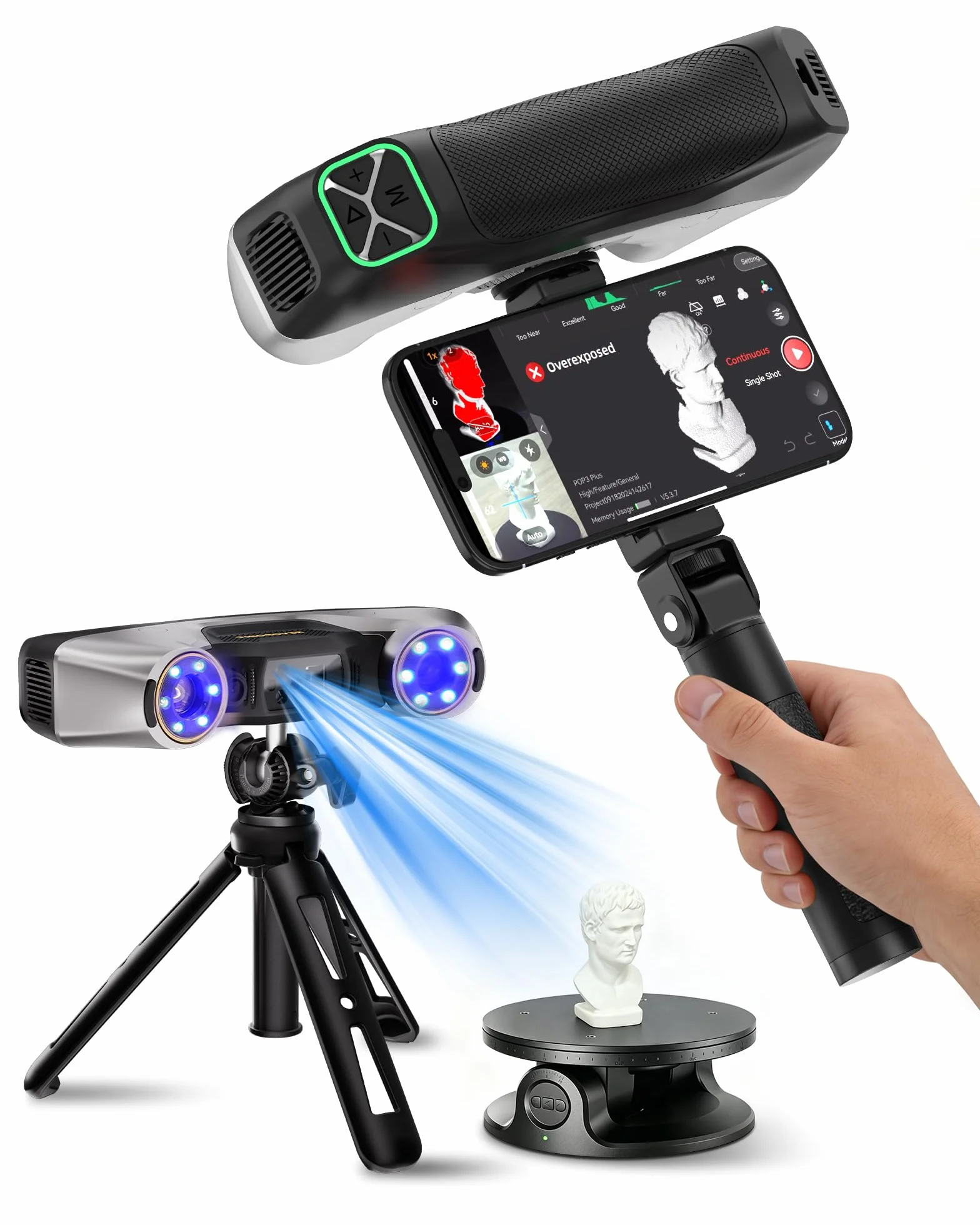 Revopoint MetroY Pro 3D Scanner, Professioneller Blaulaser 3D Laserscanner für 3D-Druck, Reverse Engineering, CAD-Modellierung & Qualitätsprüfung, 0,01 mm Präzision, 62 Linien Vollfeld, Wi-Fi 6
