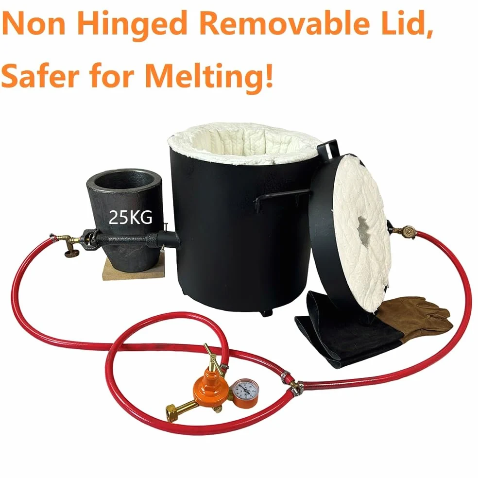 25KG Groß Propangas-Schmelzofen-Set, Dual Brennern mit Regler, Metall Schmelzofen mit 25KG Graphit-Tiegel, Gießerei Brennofen für Schmelzendes Kupfer, Messing, Gold und Aluminium