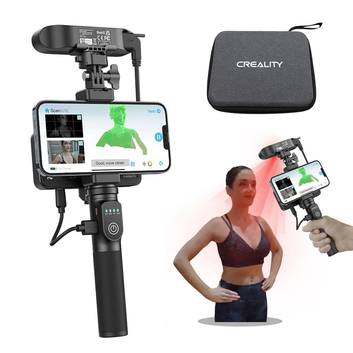 Creality CR-Scan Ferret Pro 3D Scanner, tragbarer 3D Scanner für 3D Drucker, 3D Druck modellierung, 0,1 mm Genauigkeit, 24 Bit Vollfarbscan, Anti-Shake, Wifi 6, für Android IOS Phone PC Mac Win