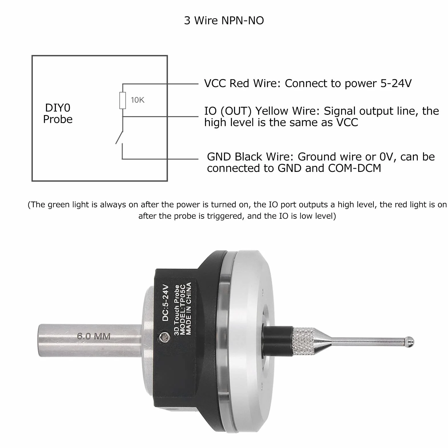 3D-Kantentaster mit Sonde Wolframstahlkugel-Kantensucher für Mach3-CNC-Geräte DC 5 V Bis 24 V Kantentaster Schaftdurchmesser 6 Mm