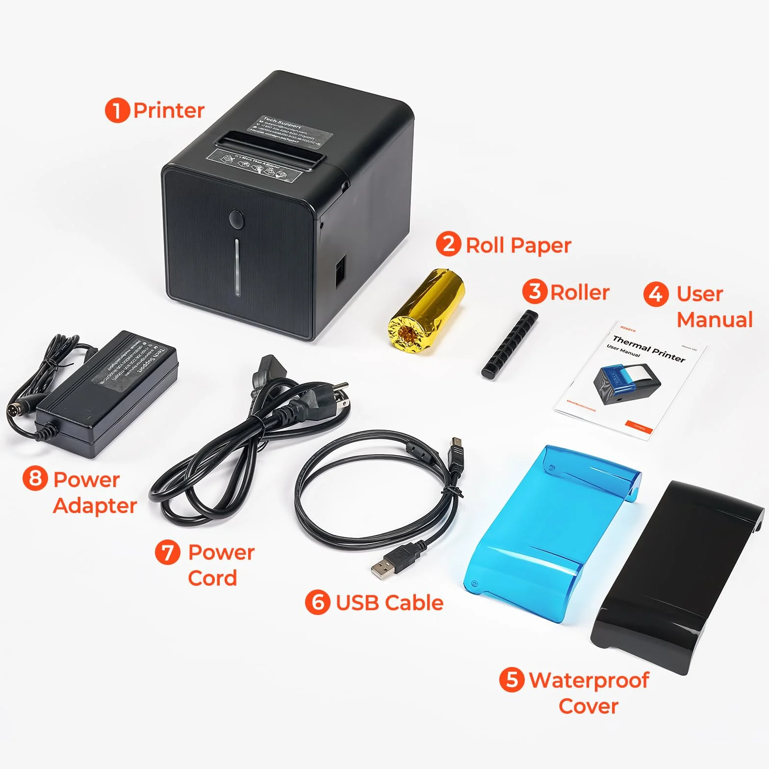 MUNBYN WLAN Belegdrucker, 80mm POS-Drucker mit USB-/LAN-/seriellen Anschlüssen, öl- und spritzwassergeschützter Abdeckung, Wandhalterung, Thermodrucker kompatibel mit Windows Mac Chromebook Linux