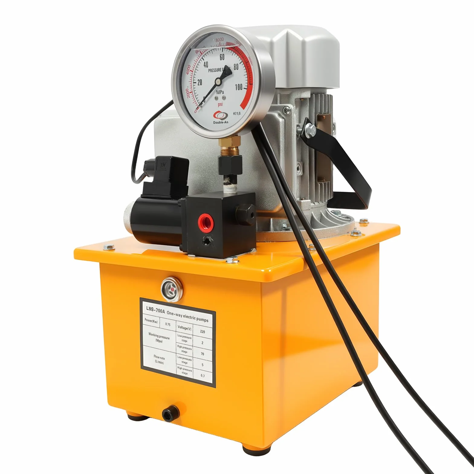 220V Elektrische Hydraulikpumpe 750W, Professionelles Hydraulikaggregat bis 70MPa/10000PSI für Hydraulikzylinder Doppelwirkend, Industrietauglich mit Manometer für Heben, Pressen Und Biegen