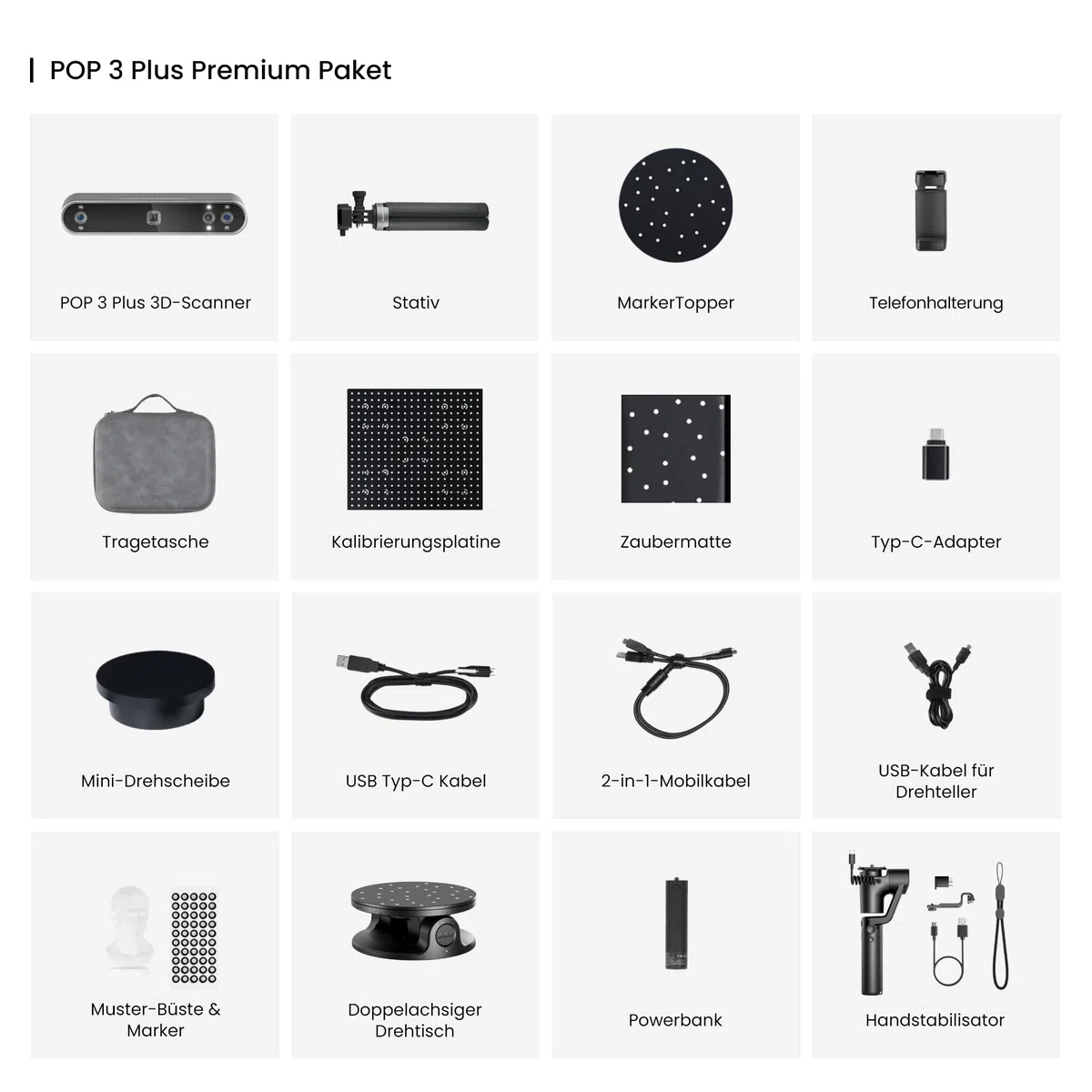 Revopoint POP 3 Plus 3D-Scanner für 3D-Druck, Handscanner mit 0,04mm hoher Präzision, Vollfarbscan für Mittlere Objekte, Quicksurface 30-Tage Testversion, Kompatibel mit Android/iOS/Win/macOS, Premium