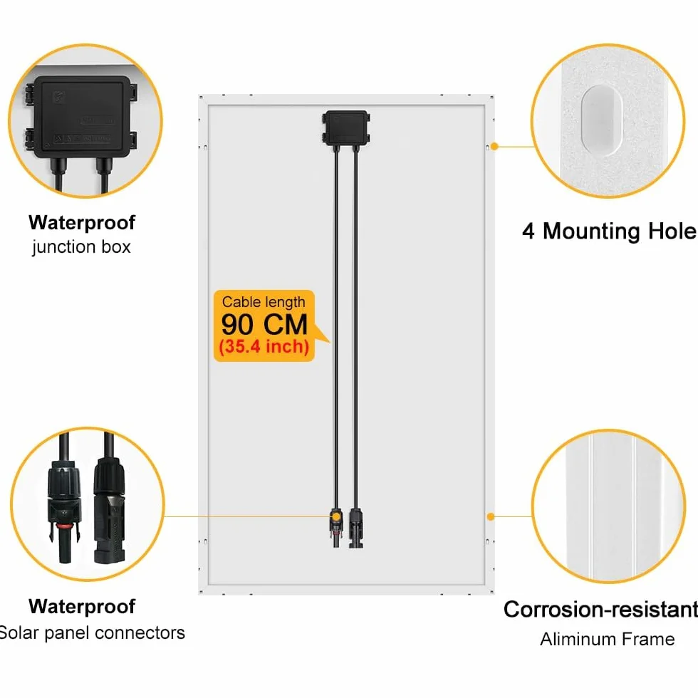 DOKIO 100W 18V Solarpanel Monokristallin - Solarmodul 100 Watt für 12V Batterien ideal für Wohnmobil, Camping, Gartenhaus