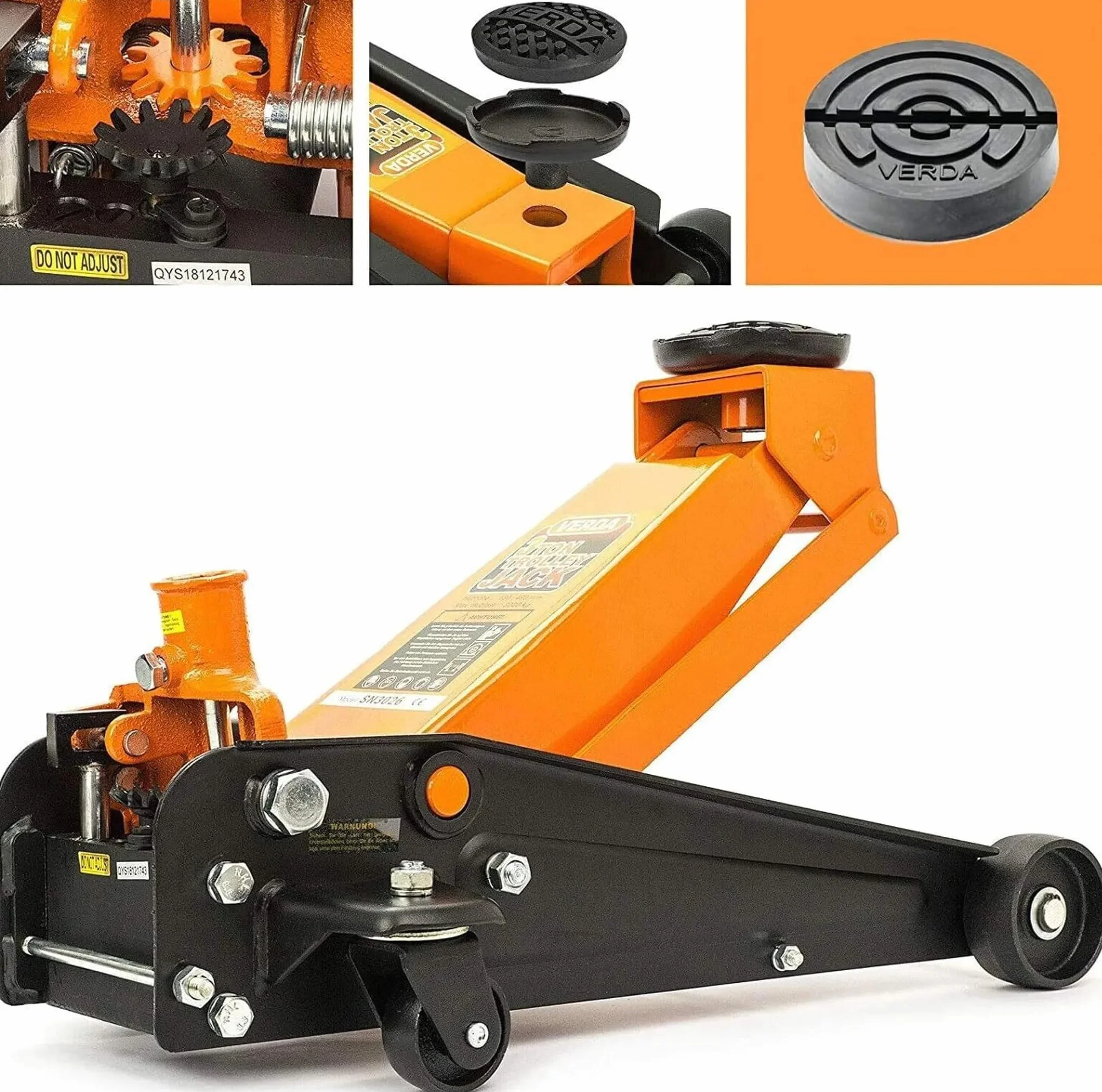 Verda Wagenheber hydraulisch 3T (130-490) 2X Gummi Rangierwagenheber, PKW, Profi, Tief, Doppelpumpsystem Doppelkolben, Heber, Ständer, Flache, Werkstatt, Wohnmobil, Geländewagen Montagehandschuhe