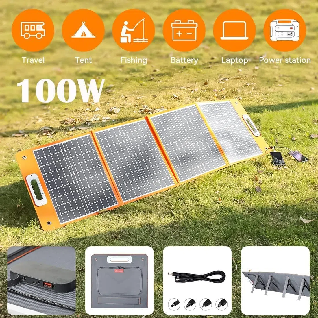 Solarpanel Faltbar 100W 18V Solarmodul, Flexibel Solar Panel Camping Tragbares Monokristalline Solarmodule, Solaranlage Komplettset mit Typ-C QC3.0 für Wohnwagen Camping Balkon Gartenhäuser
