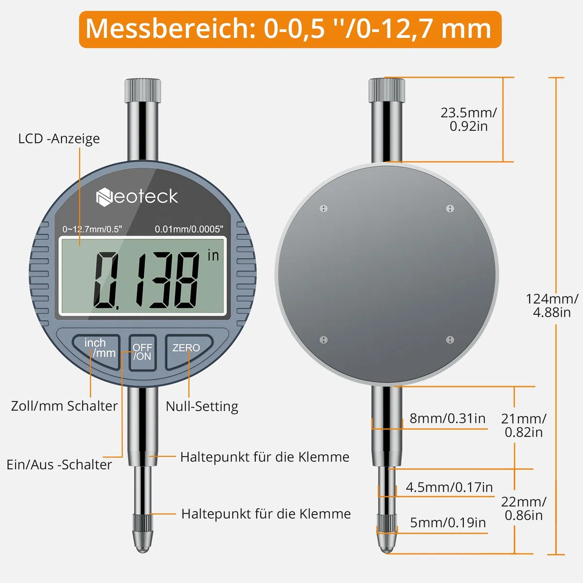 Neoteck Bohrungslehre Messuhr Set 18-160 mm Innendurchmesser Messuhr Aluminiumlegierung Hohe Präzision 0,01 mm Dial Bore Gauge Industriemesswerkzeug