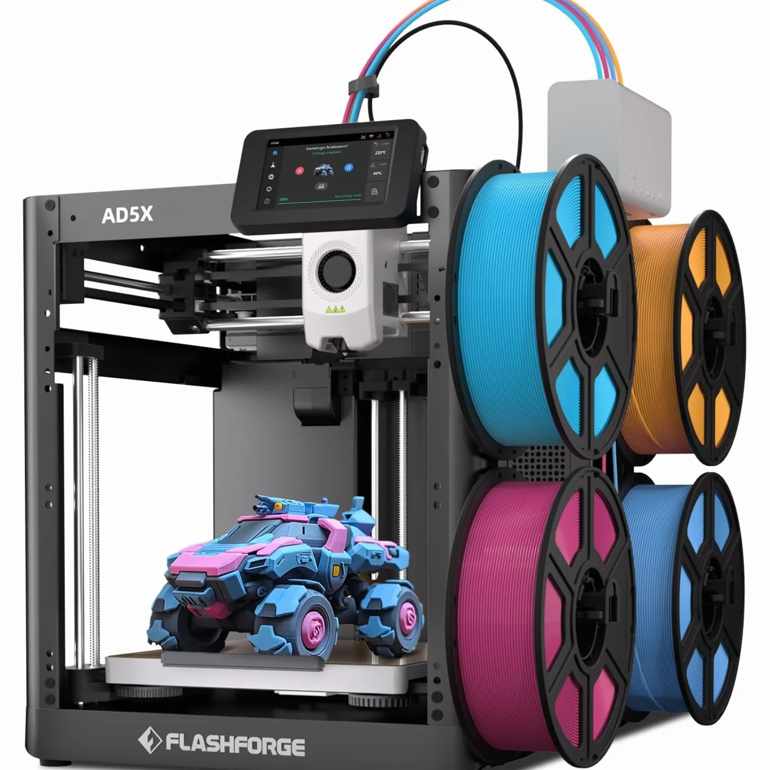 Flashforge Adventurer 5X 3D-Drucker mit Mehrfarbendruck, Anpassbar mit IFS,AD5X 3D-Drucker für mehrere Materialien,Vollautomatische Nivellierung,Maximale Geschwindigkeit: 600mm/s,Unterstützt PETG CF
